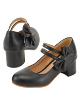 Schwarze Mary-Jane-Schuhe mit Schleife und dickem Absatz